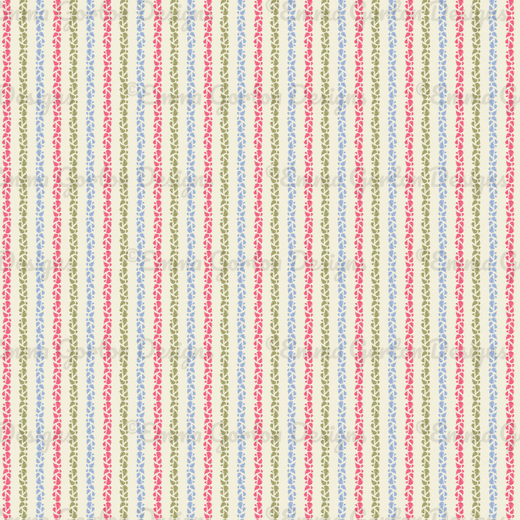 "Foliate" Candy Striped Printed Fabric - Small Scale