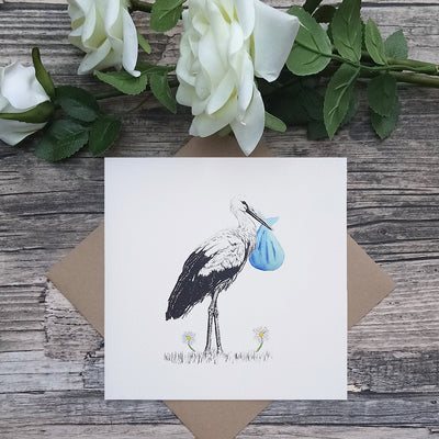 New Baby Boy Stork Card - Bella & Bryn
