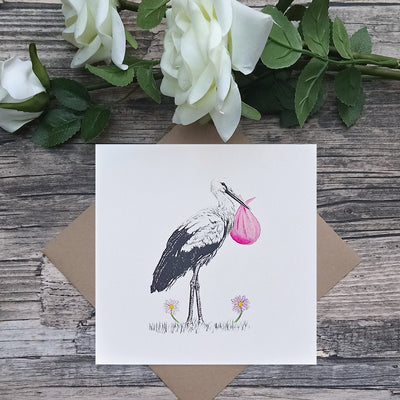 New Baby Girl Stork Card - Bella & Bryn