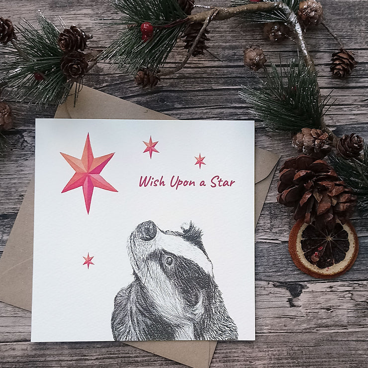 "Wish Upon a Star" Badger Christmas Card - Bella & Bryn